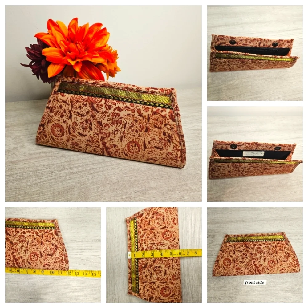 Indian Handmade Floral Clutch Bohemian Ethnic Print Foldover Wallet Bag Purse